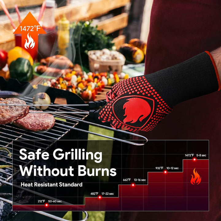 BBQ Gloves, Heat Resistant Oven Mitts Grilling Gloves - 1472℉ Extreme Heat Resistant, Oven Gloves Silicone - Cooking Gloves for Grilling, BBQ, Baking, Welding (A Pair) - Just Closeouts Canada Inc.