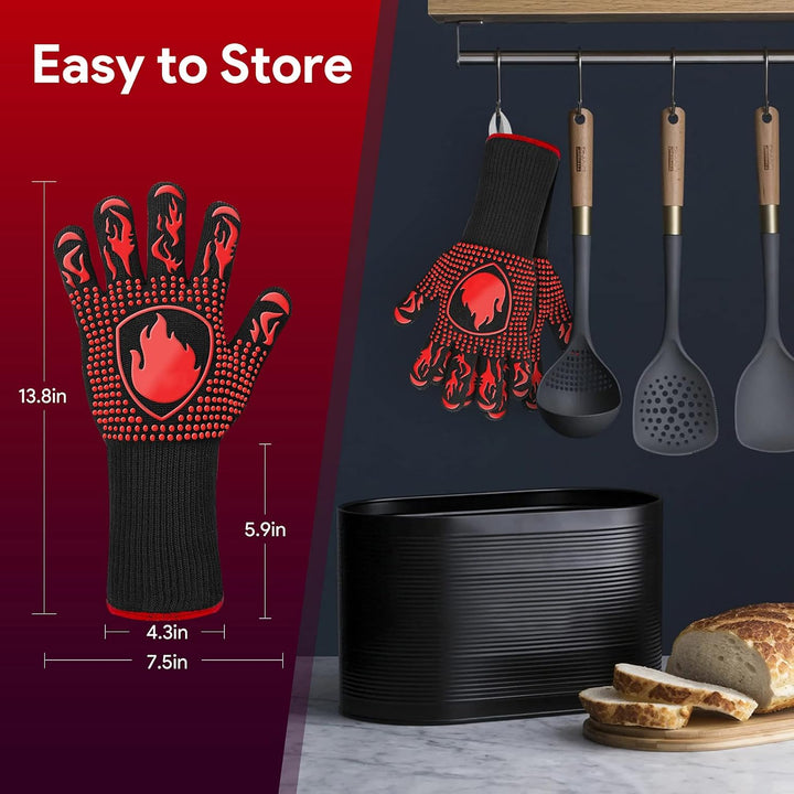 BBQ Gloves, Heat Resistant Oven Mitts Grilling Gloves - 1472℉ Extreme Heat Resistant, Oven Gloves Silicone - Cooking Gloves for Grilling, BBQ, Baking, Welding (A Pair) - Just Closeouts Canada Inc.