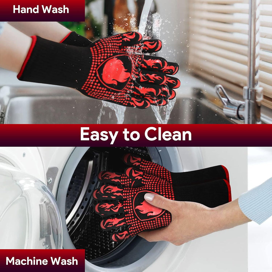 BBQ Gloves, Heat Resistant Oven Mitts Grilling Gloves - 1472℉ Extreme Heat Resistant, Oven Gloves Silicone - Cooking Gloves for Grilling, BBQ, Baking, Welding (A Pair) - Just Closeouts Canada Inc.