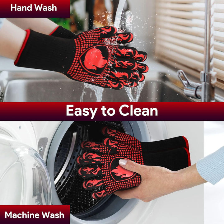 BBQ Gloves, Heat Resistant Oven Mitts Grilling Gloves - 1472℉ Extreme Heat Resistant, Oven Gloves Silicone - Cooking Gloves for Grilling, BBQ, Baking, Welding (A Pair) - Just Closeouts Canada Inc.