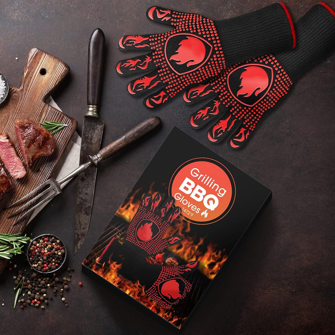 BBQ Gloves, Heat Resistant Oven Mitts Grilling Gloves - 1472℉ Extreme Heat Resistant, Oven Gloves Silicone - Cooking Gloves for Grilling, BBQ, Baking, Welding (A Pair) - Just Closeouts Canada Inc.
