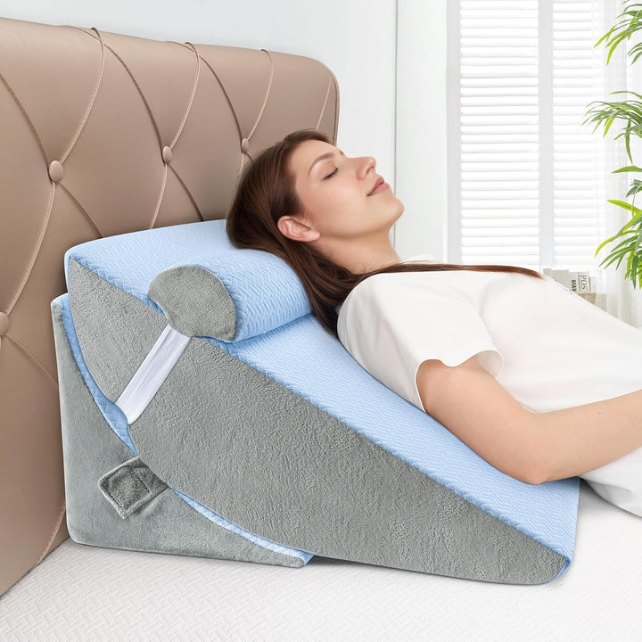 Bed Wedge Pillow for Sleeping, Adjustable 7 &12 Inch Foam Wedge Pillow for Post Surgery, Elevated Triangle Pillow for Acid Reflux, Back Pain Relief, Leg Support 3pack - Just Closeouts Canada Inc.