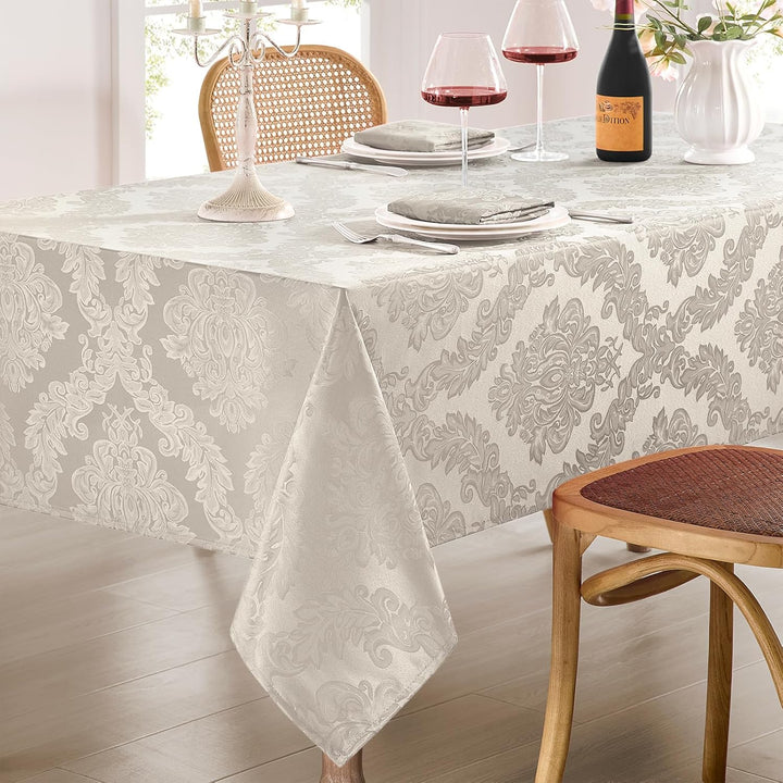 Beige Floral Table Cloths Rectangular 60 x 104 Inch (8-10 Seats),Waterproof & Stain Resistant Wrinkle-Free Damask Tablecloth Covers for Dining Kitchen Buffet Table, Wedding Indoor Outdoor - Just Closeouts Canada Inc.X004O3EVPF
