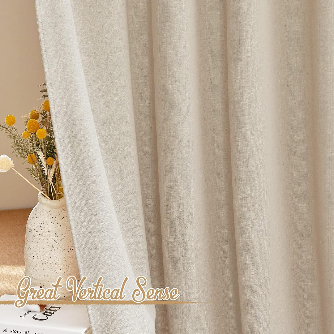 Beige Linen-Blend Light-Filtering Curtains, 52 x 84 in, 2 Panels - Just Closeouts Canada Inc.