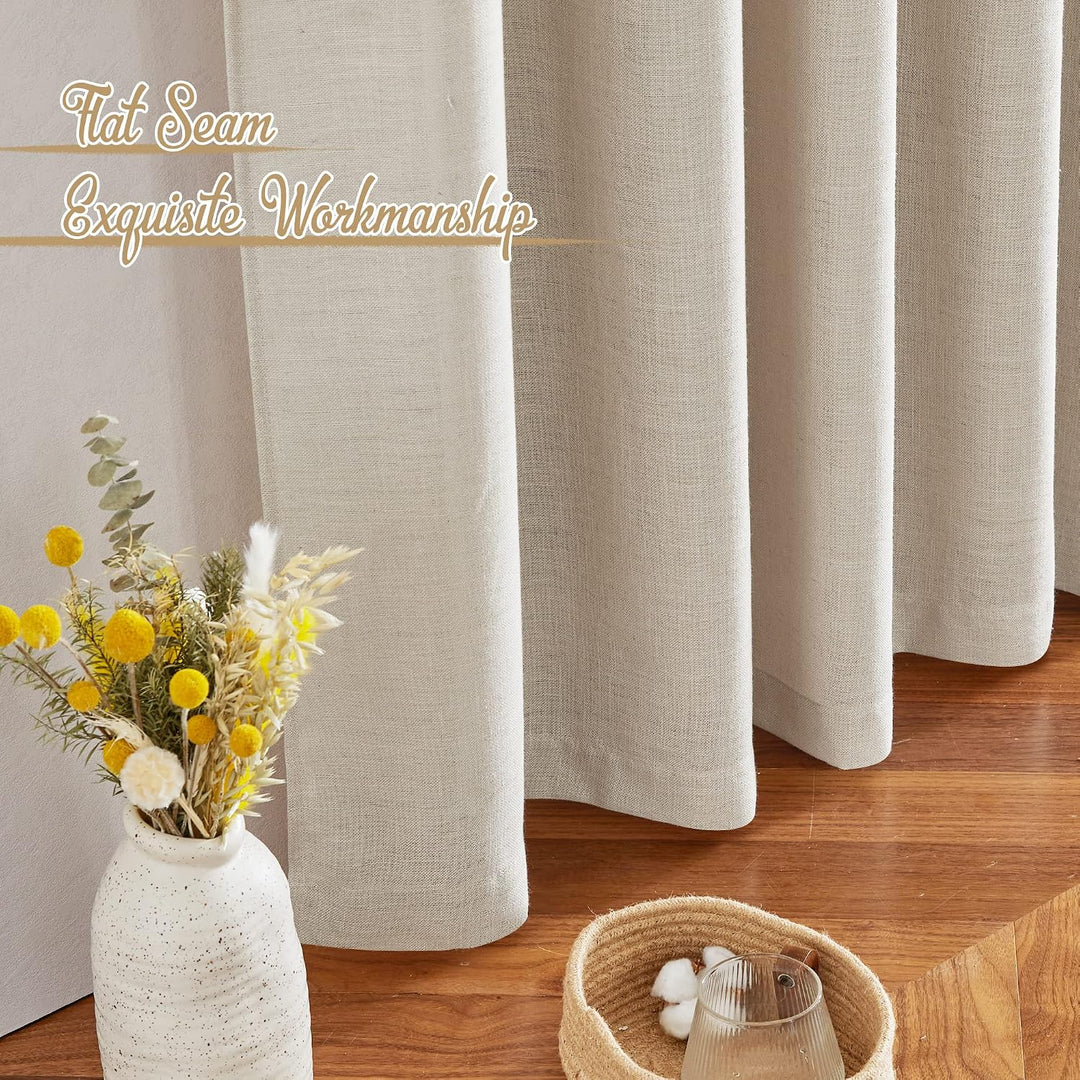 Beige Linen-Blend Light-Filtering Curtains, 52 x 84 in, 2 Panels - Just Closeouts Canada Inc.