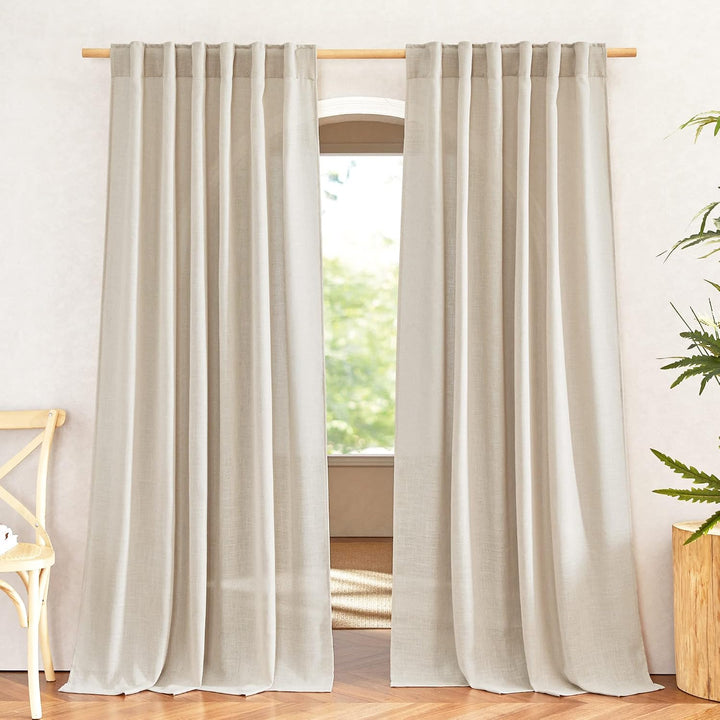 Beige Linen-Blend Light-Filtering Curtains, 52 x 84 in, 2 Panels - Just Closeouts Canada Inc.