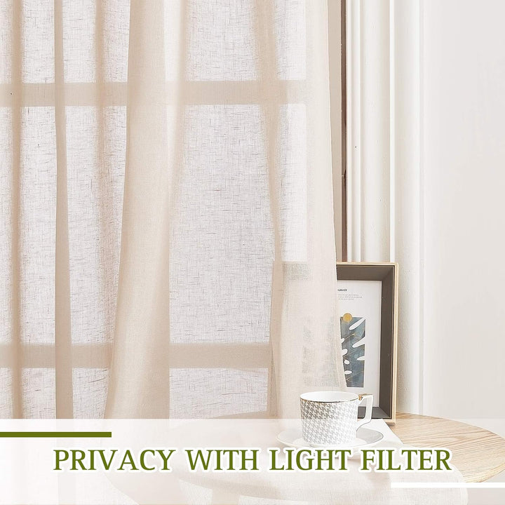 Beige Linen-Blend Sheer Grommet Curtains, 52 x 108 in, 2 Panels - Just Closeouts Canada Inc.