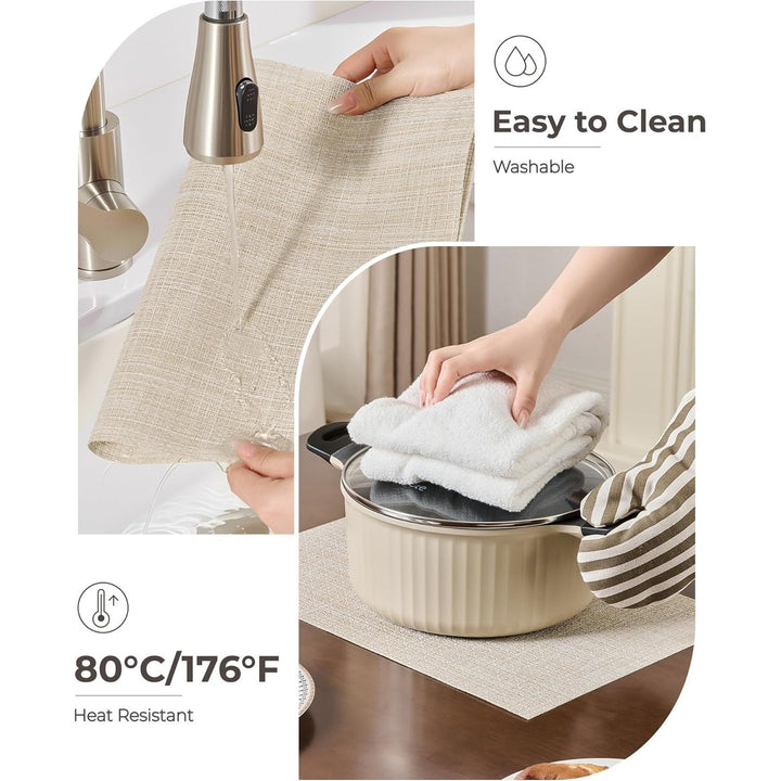 Beige Placemats Set of 12 - Heat Resistant Non - Slip Place mats for Dining Table, Washable Durable PVC Vinyl Woven Table Mats - Just Closeouts Canada Inc.