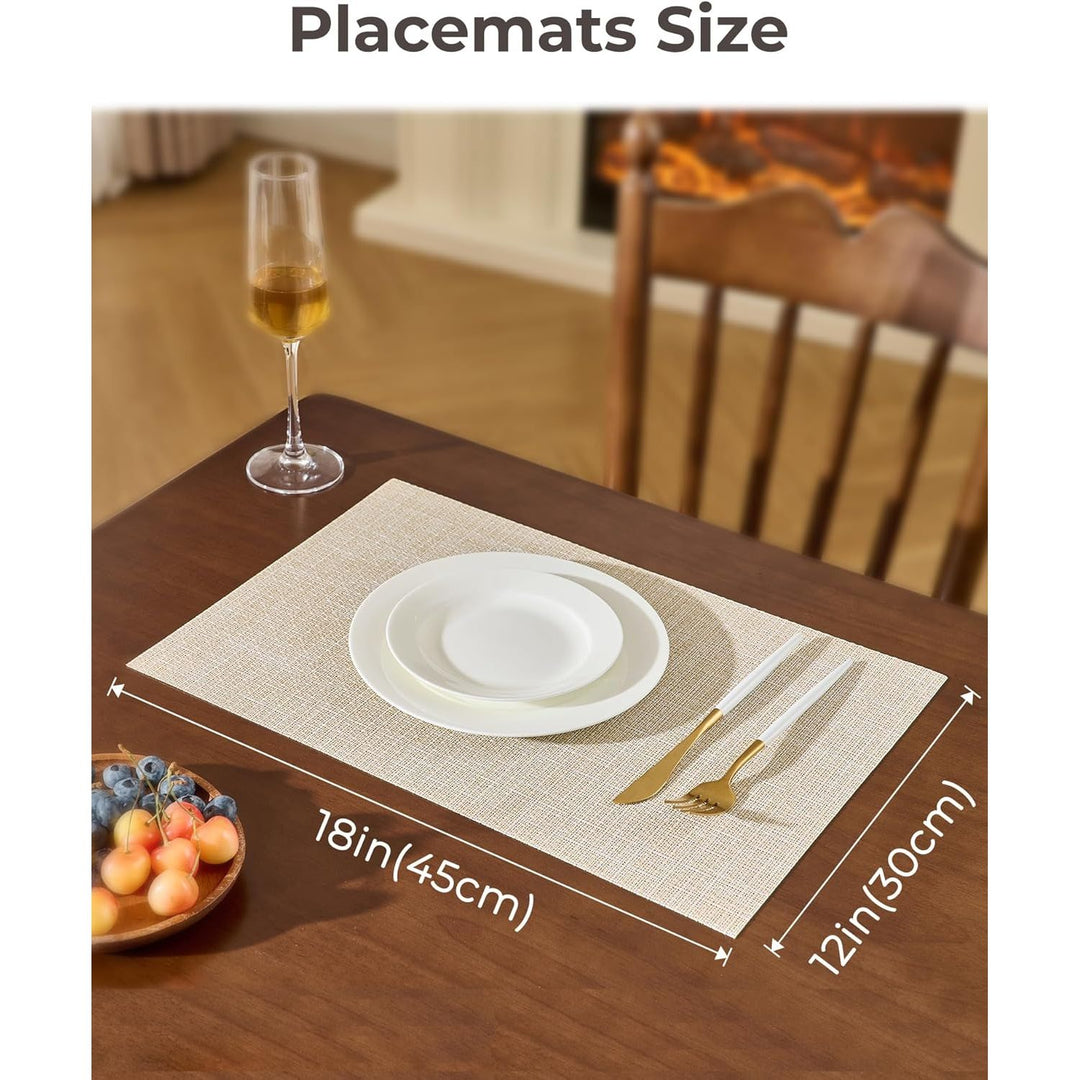 Beige Placemats Set of 12 - Heat Resistant Non - Slip Place mats for Dining Table, Washable Durable PVC Vinyl Woven Table Mats - Just Closeouts Canada Inc.