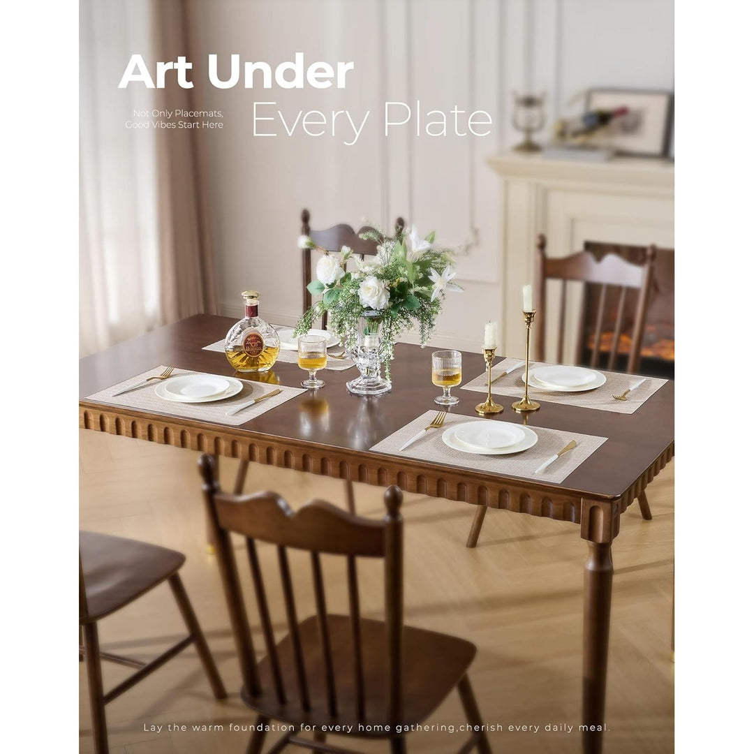 Beige Placemats Set of 12 - Heat Resistant Non - Slip Place mats for Dining Table, Washable Durable PVC Vinyl Woven Table Mats - Just Closeouts Canada Inc.