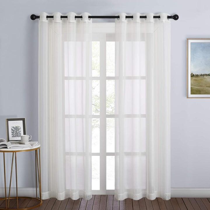 Beige Sheer Voile Grommet Curtains, 54 x 84 in, 2 Panels - Just Closeouts Canada Inc.
