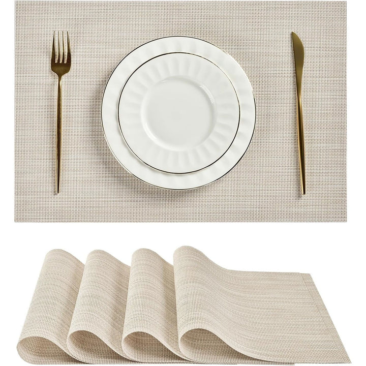 Beige white woven placemats set of four