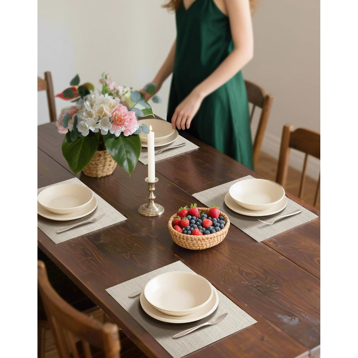Beige white placemats on dining table