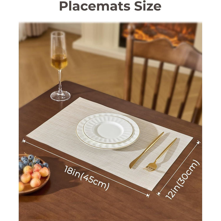 Beige White Placemats Set of 6 - Heat Resistant Non - Slip Place mats for Dining Table, Washable Durable PVC Vinyl Woven Table Mats(Beige White, 6) - Just Closeouts Canada Inc.