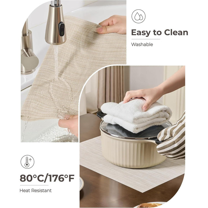 Beige White Placemats Set of 8 - Heat Resistant Non - Slip Place mats for Dining Table, Washable Durable PVC Vinyl Woven Table Mats(Beige White, 8) - Just Closeouts Canada Inc.