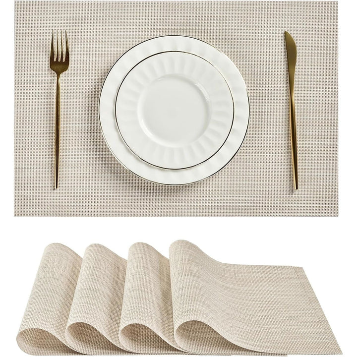 Beige White Woven Placemats – Set of 4 - Just Closeouts Canada Inc.