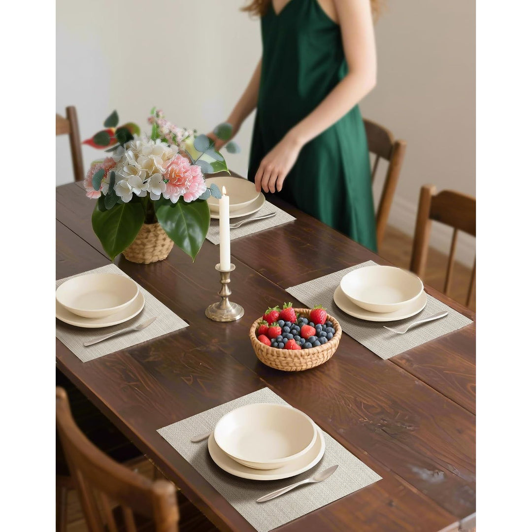 Beige White Woven Placemats – Set of 4 - Just Closeouts Canada Inc.