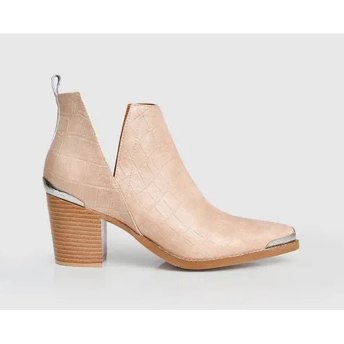 Belle & Bloom Austin Croc Embossed Ankle Boot - Blush - Just Closeouts Canada Inc.9343608108510