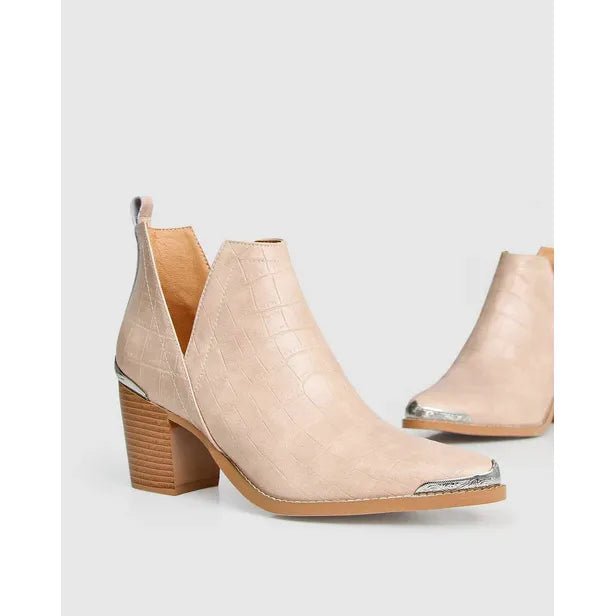 Belle & Bloom Austin Croc Embossed Ankle Boot - Blush - Just Closeouts Canada Inc.9343608108510
