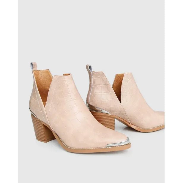 Belle & Bloom Austin Croc Embossed Ankle Boot - Blush - Just Closeouts Canada Inc.9343608108510