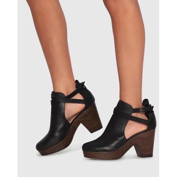 Belle & Bloom Fearless Clog Ankle Boot - Black/Chocolate - Just Closeouts Canada Inc.9343608119165