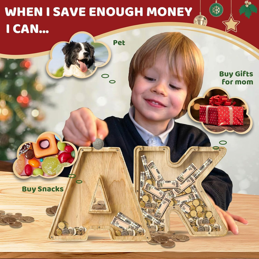 Bemaystar Letter - Piggy - Bank for Kids, Wooden Money - Box, Initial Letters Piggy - Banks for Girls Boys, 9 Inch Money Bank Coin Bank, Christmas Birthday Gifts for Kids(A) - Just Closeouts Canada Inc.