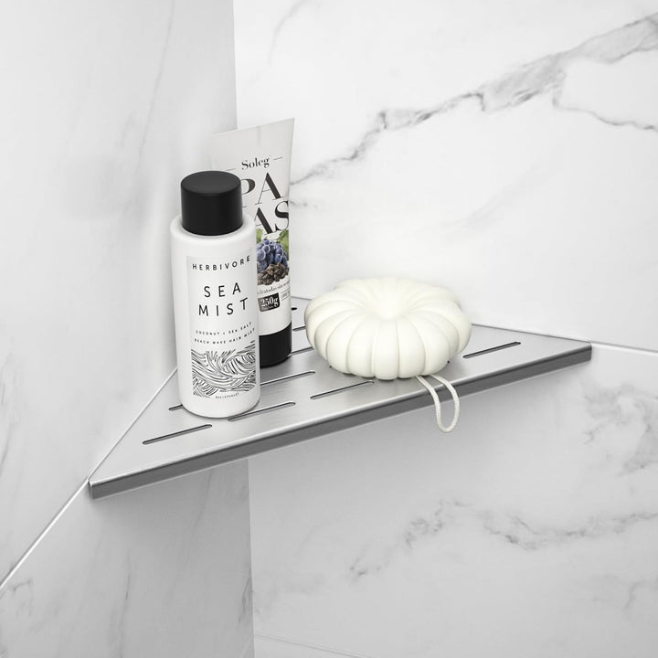 Bernkot Corner Shower Shelf 10" Matte Black 304 Stainless Steel Slot Design Recessed Corner Shelves Bathroom Shower Shelf for Tiled Wall, 2 Pack (Brushed) - Just Closeouts Canada Inc.