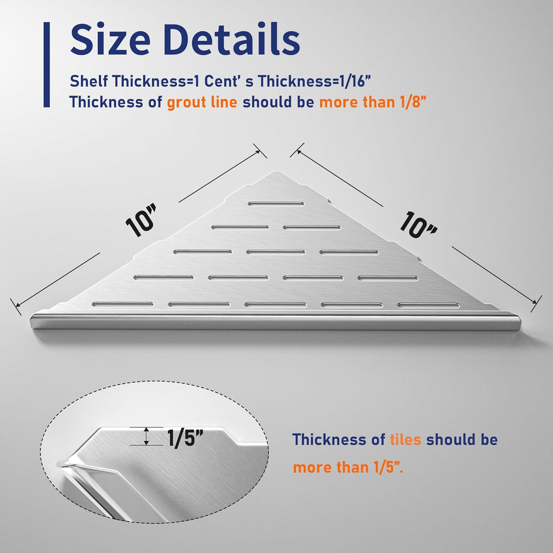Bernkot Corner Shower Shelf 10" Matte Black 304 Stainless Steel Slot Design Recessed Corner Shelves Bathroom Shower Shelf for Tiled Wall, 2 Pack (Brushed) - Just Closeouts Canada Inc.