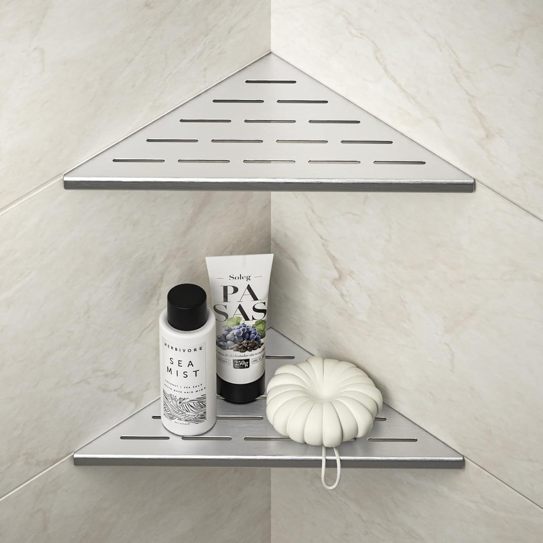 Bernkot Corner Shower Shelf 10" Matte Black 304 Stainless Steel Slot Design Recessed Corner Shelves Bathroom Shower Shelf for Tiled Wall, 2 Pack (Brushed) - Just Closeouts Canada Inc.