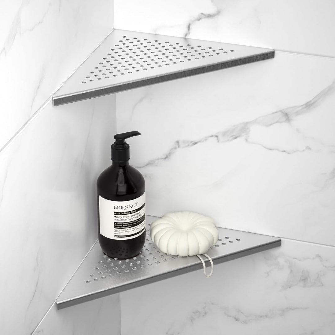 Bernkot Corner Shower Shelf 2 Pack, 304 Stainless Steel Grout in Shelves for Bathroom, 10'' Recessed Shelf Rack for Tiled Wall, No Drilling Needed (10'', Silver) - Just Closeouts Canada Inc.