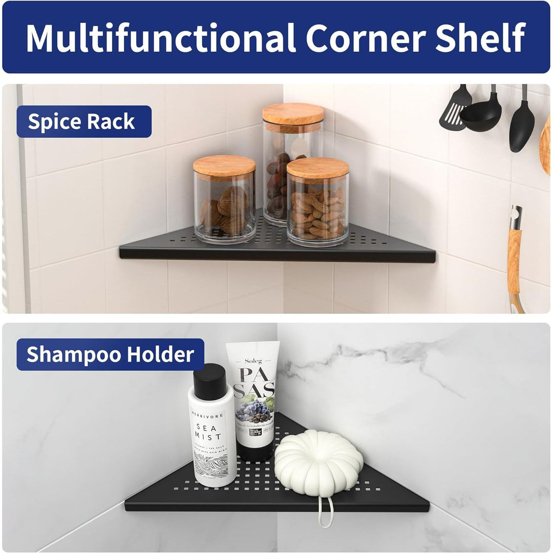 Bernkot Corner Shower Shelves 10" Matte Black 304 Stainless Steel Recessed Corner Shelf Bathroom Shower Shelf for Tiled Wall, No Drilling, 2 Pack - Just Closeouts Canada Inc.