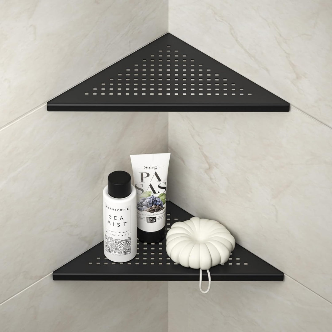 Bernkot Corner Shower Shelves 10" Matte Black 304 Stainless Steel Recessed Corner Shelf Bathroom Shower Shelf for Tiled Wall, No Drilling, 2 Pack - Just Closeouts Canada Inc.