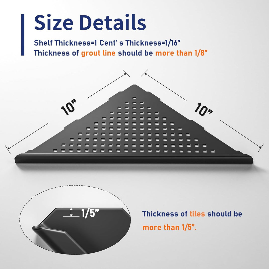 Bernkot Corner Shower Shelves 10" Matte Black 304 Stainless Steel Recessed Corner Shelf Bathroom Shower Shelf for Tiled Wall, No Drilling, 2 Pack - Just Closeouts Canada Inc.