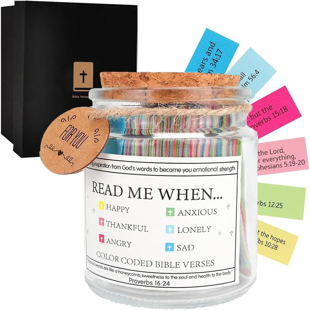 Bible verse jar with colourful scripture cards and gift box