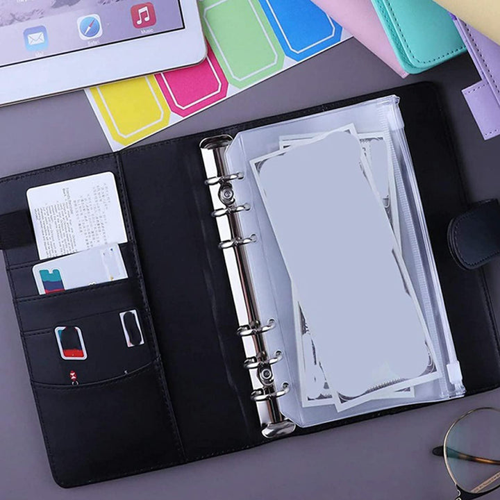 Binder Pockets A6 Size 6 Holes Zipper Binder Pouch Folders Clear Waterproof PVC Loose Leaf Bags for 6 Ring Binder Notebooks, Documents and Cards, Plastic Filing Bags, Mini Binder Cash Envelopes(12PCS) - Just Closeouts Canada Inc.