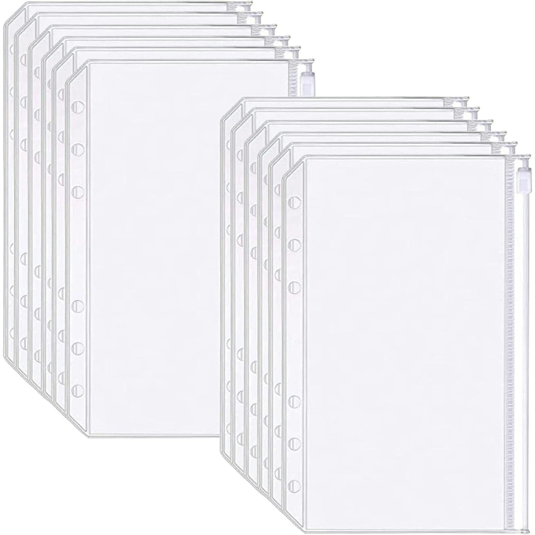 Binder Pockets A6 Size 6 Holes Zipper Binder Pouch Folders Clear Waterproof PVC Loose Leaf Bags for 6 Ring Binder Notebooks, Documents and Cards, Plastic Filing Bags, Mini Binder Cash Envelopes(12PCS) - Just Closeouts Canada Inc.