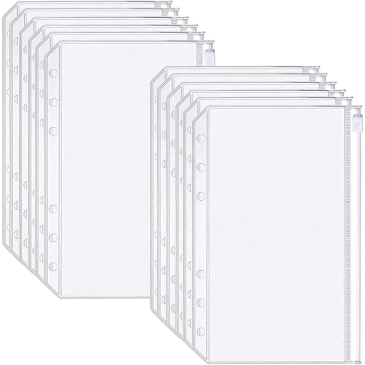 Binder Pockets A6 Size 6 Holes Zipper Binder Pouch Folders Clear Waterproof PVC Loose Leaf Bags for 6 Ring Binder Notebooks, Documents and Cards, Plastic Filing Bags, Mini Binder Cash Envelopes(12PCS) - Just Closeouts Canada Inc.