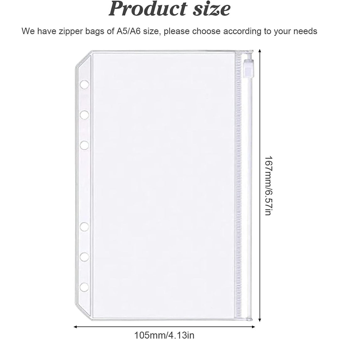Binder Pockets A6 Size 6 Holes Zipper Binder Pouch Folders Clear Waterproof PVC Loose Leaf Bags for 6 Ring Binder Notebooks, Documents and Cards, Plastic Filing Bags, Mini Binder Cash Envelopes(12PCS) - Just Closeouts Canada Inc.