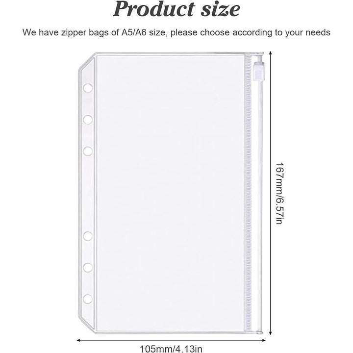 Binder Pockets A6 Size 6 Holes Zipper Binder Pouch Folders Clear Waterproof PVC Loose Leaf Bags for 6 Ring Binder Notebooks, Documents and Cards, Plastic Filing Bags, Mini Binder Cash Envelopes(12PCS) - Just Closeouts Canada Inc.