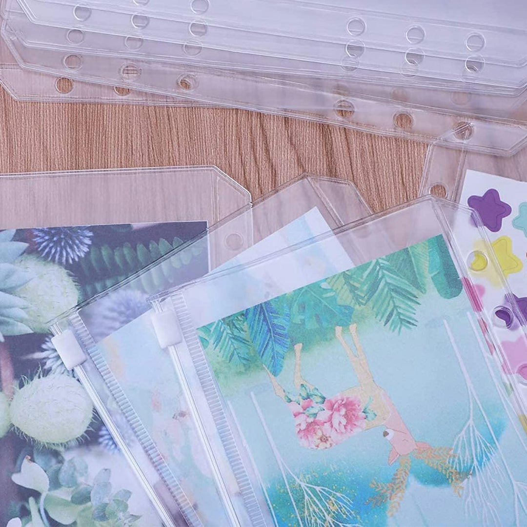 Binder Pockets A6 Size 6 Holes Zipper Binder Pouch Folders Clear Waterproof PVC Loose Leaf Bags for 6 Ring Binder Notebooks, Documents and Cards, Plastic Filing Bags, Mini Binder Cash Envelopes(12PCS) - Just Closeouts Canada Inc.