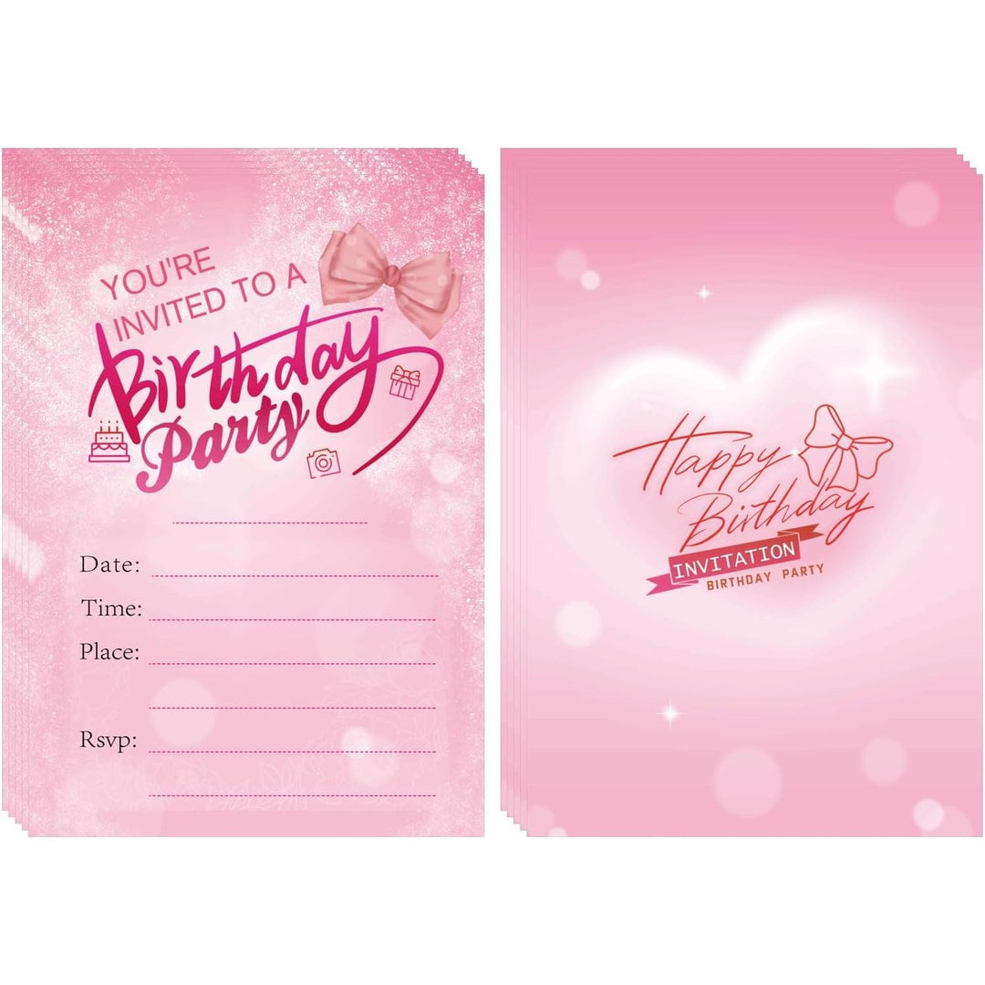 Birthday invitations for girls, 30 birthday invitations for children with words filled in, birthday invitations, decorated with pink hearts and bows - Just Closeouts Canada Inc.B0FHBSP6RK