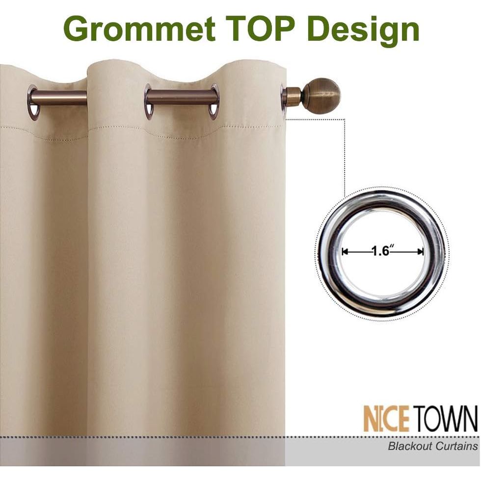 Biscotti Beige Blackout Grommet Kitchen Tiers, 52 x 36 in, 2 Panels - Just Closeouts Canada Inc.
