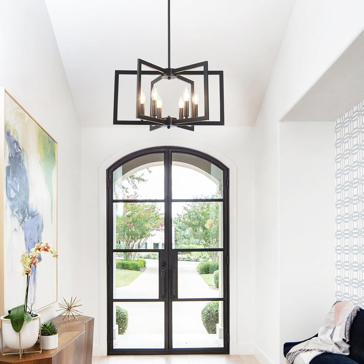 Black 6-Light Geometric Farmhouse Chandelier - Just Closeouts Canada Inc.