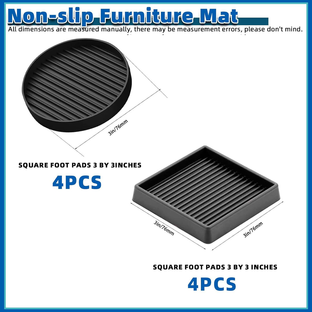 Black 8Pcs 3 x 3in Round and Square Shape Non Slip Furniture Pads Rubber Anti Skid Caster Cups, Leg Coasters Couch, Chair, Feet, and Bed Stoppers Anti-Sliding Floor Protectors for Furniture - Just Closeouts Canada Inc.X0047RVEV7
