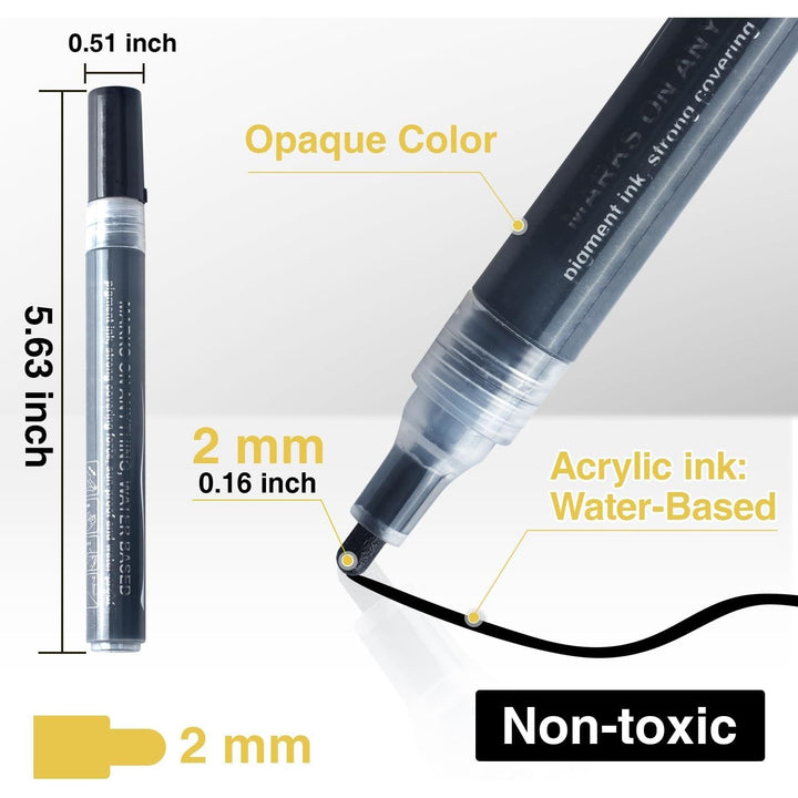 Black Acrylic Paint Markers: 8 Pack Black Paint pen, Acrylic Black Paint Marker for Rock Painting, Stone, Wood, Glass, Metallic, Ceramic, Graffiti, Paper, Drawing, Water - Based Paint pens Sets - Just Closeouts Canada Inc.