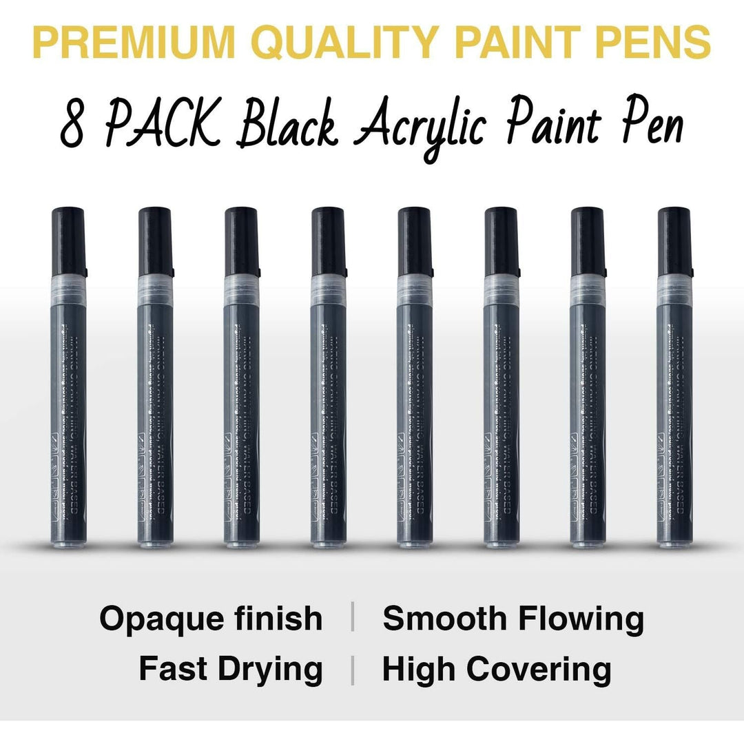 Black Acrylic Paint Markers: 8 Pack Black Paint pen, Acrylic Black Paint Marker for Rock Painting, Stone, Wood, Glass, Metallic, Ceramic, Graffiti, Paper, Drawing, Water - Based Paint pens Sets - Just Closeouts Canada Inc.