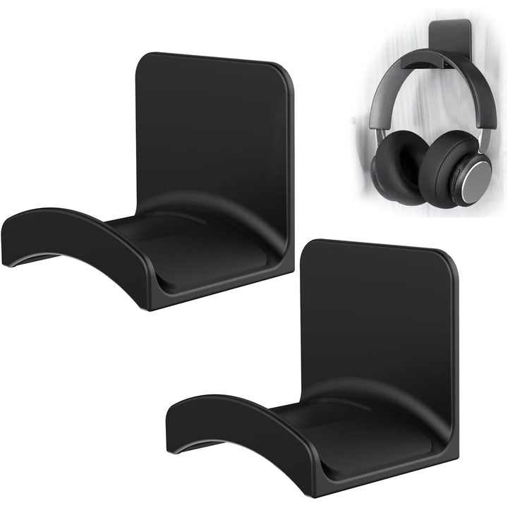 Black adhesive headphone hanger pair, view 1
