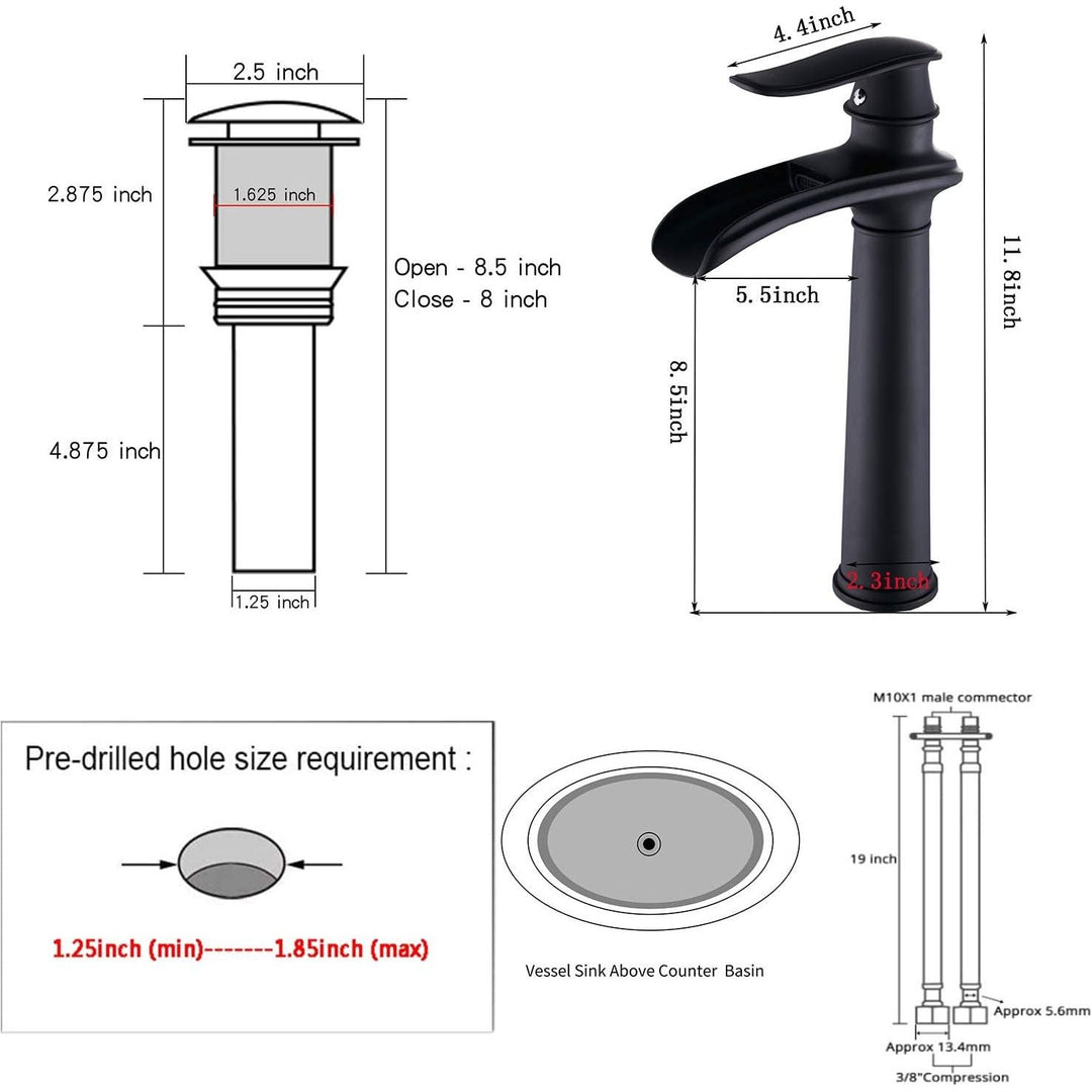 Black Bathroom Faucet GGStudy Waterfall Single Handle One Hole Farmhouse Bathroom Vessel Sink Faucet Matching Pop Up Drain - Just Closeouts Canada Inc.