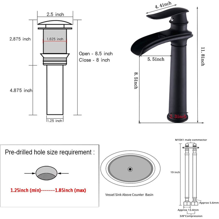 Black Bathroom Faucet GGStudy Waterfall Single Handle One Hole Farmhouse Bathroom Vessel Sink Faucet Matching Pop Up Drain - Just Closeouts Canada Inc.