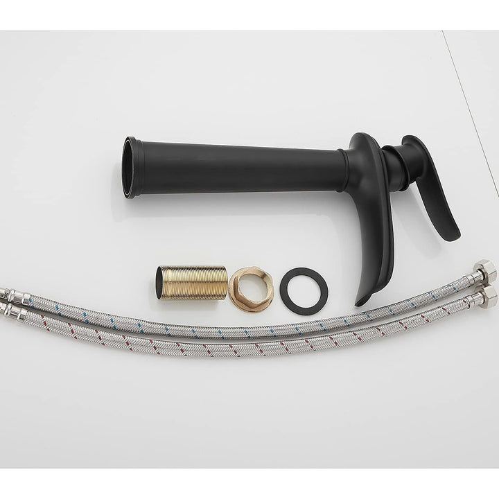 Black Bathroom Faucet GGStudy Waterfall Single Handle One Hole Farmhouse Bathroom Vessel Sink Faucet Matching Pop Up Drain - Just Closeouts Canada Inc.